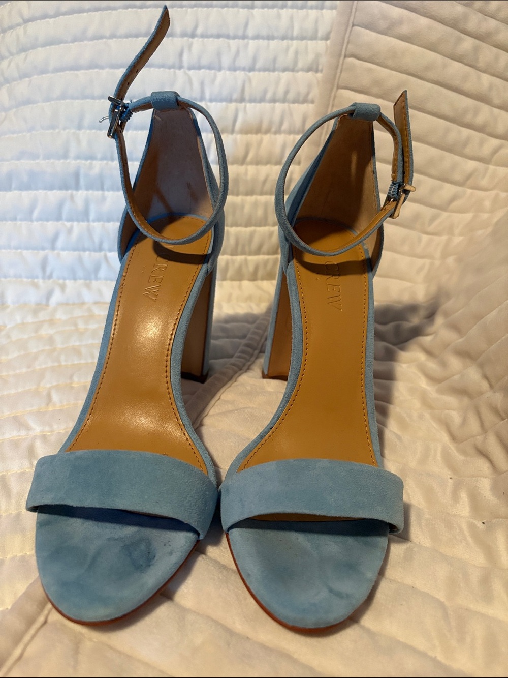 J. Crew Light Blue Suede Ankle-Strap Block Heels